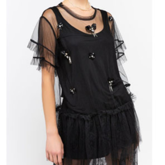 Host Pick❣Sheer Mesh Two-fer Tunic Top Black - Picture 7 of 8